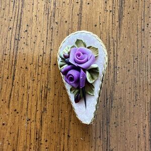 Vintage 90s Rose Flower Brooch Pin Purple Goldtone